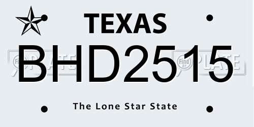 BHD2515 Texas License Plate