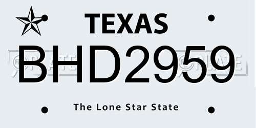 BHD2959 Texas License Plate