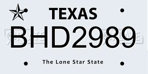 BHD2989 Texas License Plate