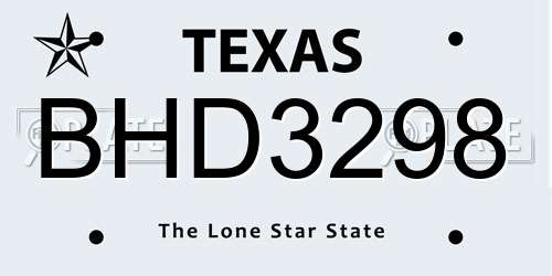 BHD3298 Texas License Plate