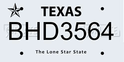 BHD3564 Texas License Plate
