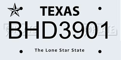 BHD3901 Texas License Plate