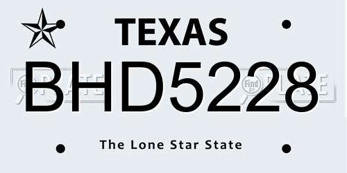 BHD5228 Texas License Plate