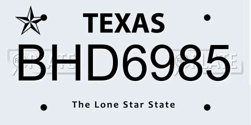 BHD6985 Texas License Plate