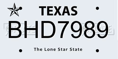 BHD7989 Texas License Plate