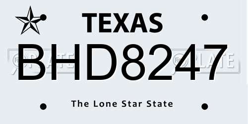 BHD8247 Texas License Plate