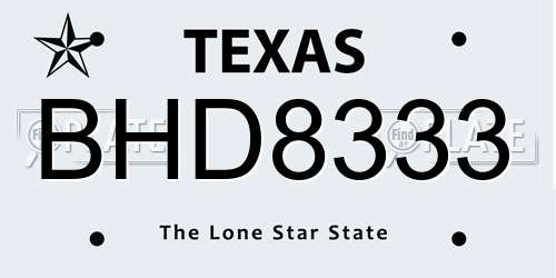 BHD8333 Texas License Plate