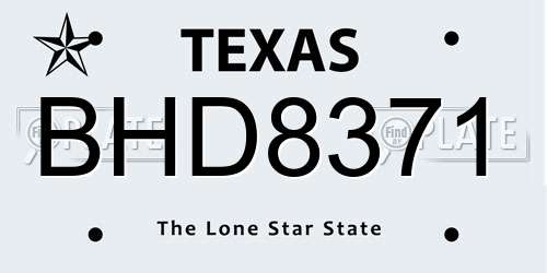 BHD8371 Texas License Plate