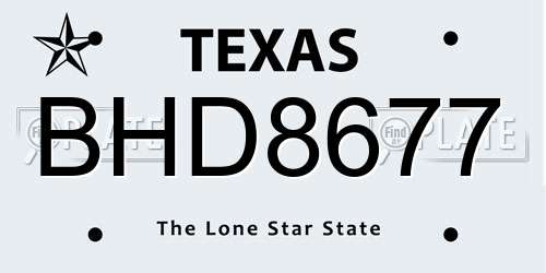 BHD8677 Texas License Plate
