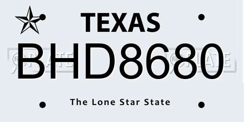 BHD8680 Texas License Plate