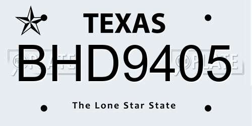 BHD9405 Texas License Plate