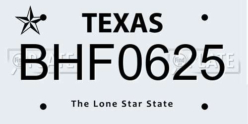BHF0625 Texas License Plate