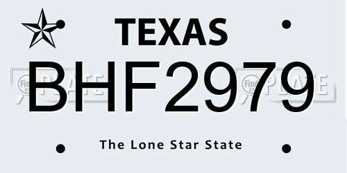 BHF2979 Texas License Plate