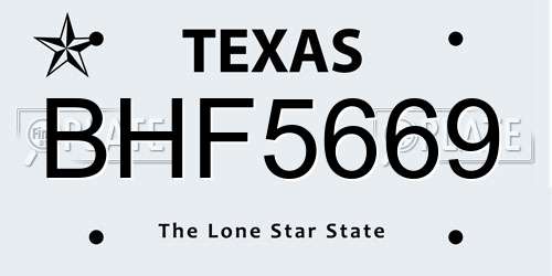 BHF5669 Texas License Plate