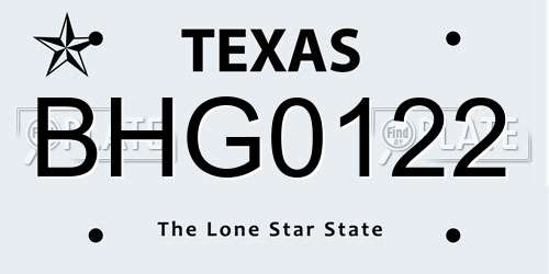 BHG0122 Texas License Plate