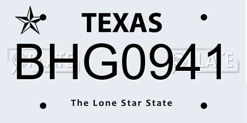 BHG0941 Texas License Plate