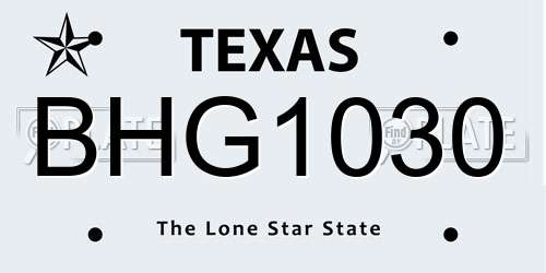 BHG1030 Texas License Plate