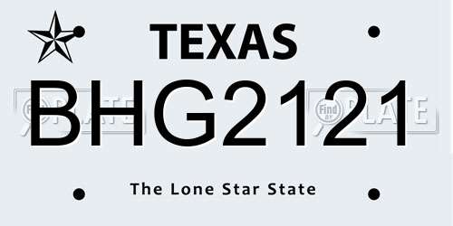 BHG2121 Texas License Plate