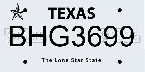 BHG3699 Texas License Plate
