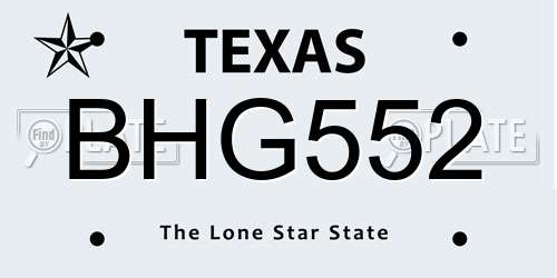 BHG552 Texas License Plate