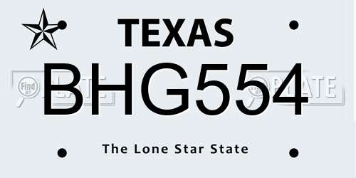 BHG554 Texas License Plate