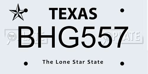 BHG557 Texas License Plate