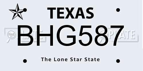 BHG587 Texas License Plate