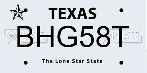 BHG58T Texas License Plate