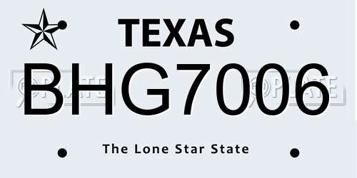 BHG7006 Texas License Plate