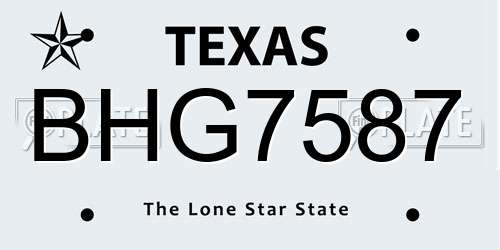 BHG7587 Texas License Plate