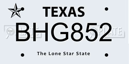 BHG852 Texas License Plate