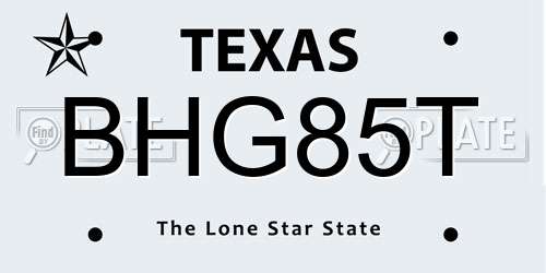 BHG85T Texas License Plate