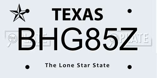 BHG85Z Texas License Plate
