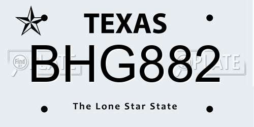 BHG882 Texas License Plate