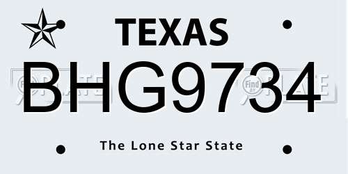 BHG9734 Texas License Plate