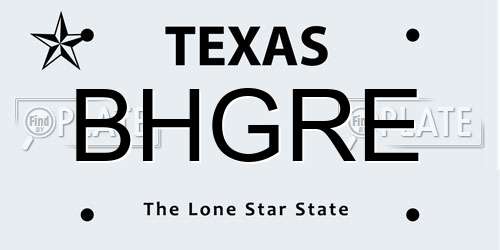 BHGRE Texas License Plate