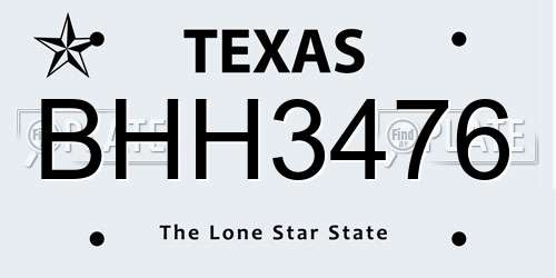 BHH3476 Texas License Plate