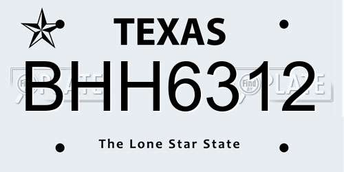 BHH6312 Texas License Plate