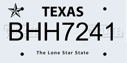 BHH7241 Texas License Plate