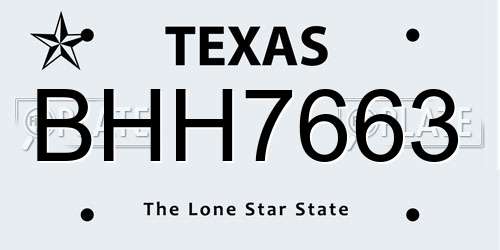 BHH7663 Texas License Plate