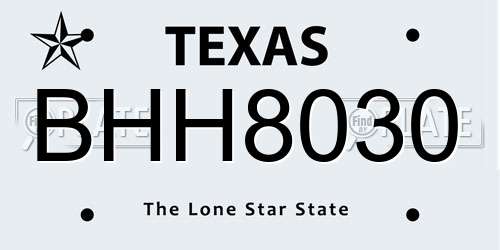 BHH8030 Texas License Plate