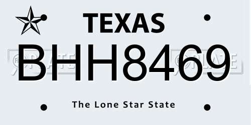 BHH8469 Texas License Plate