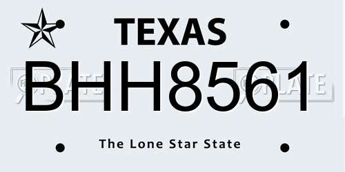 BHH8561 Texas License Plate