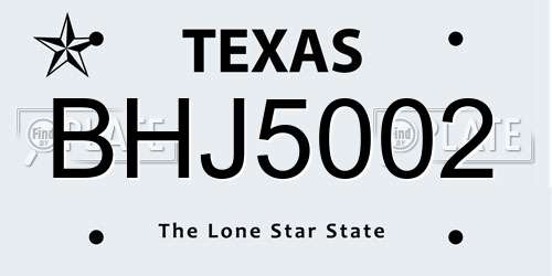 BHJ5002 Texas License Plate