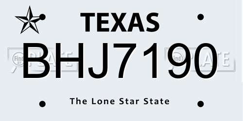 BHJ7190 Texas License Plate