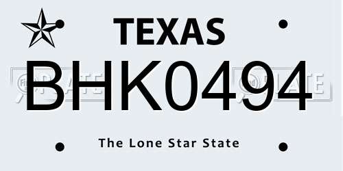 BHK0494 Texas License Plate