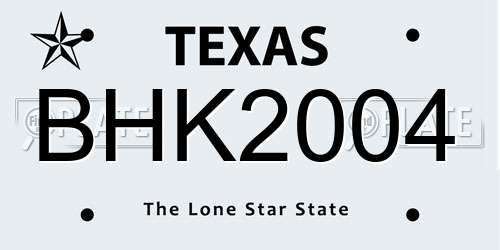 BHK2004 Texas License Plate
