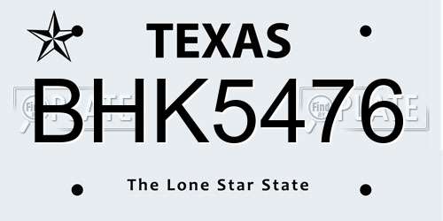 BHK5476 Texas License Plate