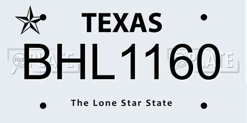 BHL1160 Texas License Plate