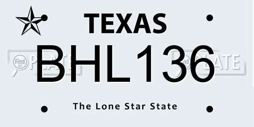 BHL136 Texas License Plate